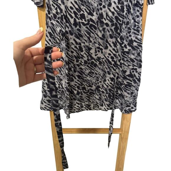 AllSaints Fay Ambient Dress Animal Print Back Tie Mini Gray Black Size Small - Picture 9 of 12
